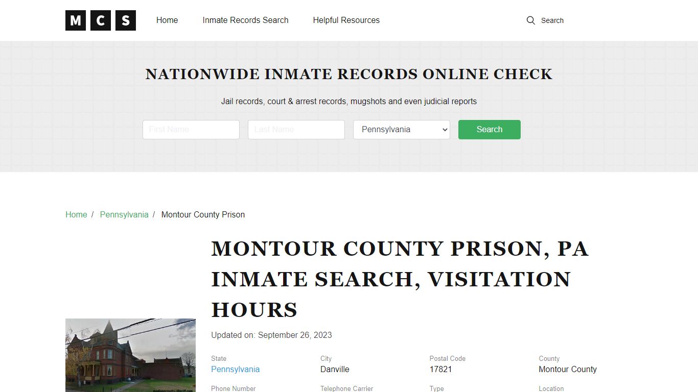 Montour County, PA Jail Inmates Search, Visitation Rules